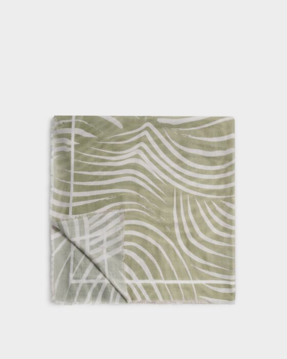 Katie Loxton Printed Scarf Waved Lines Sage & Off White
