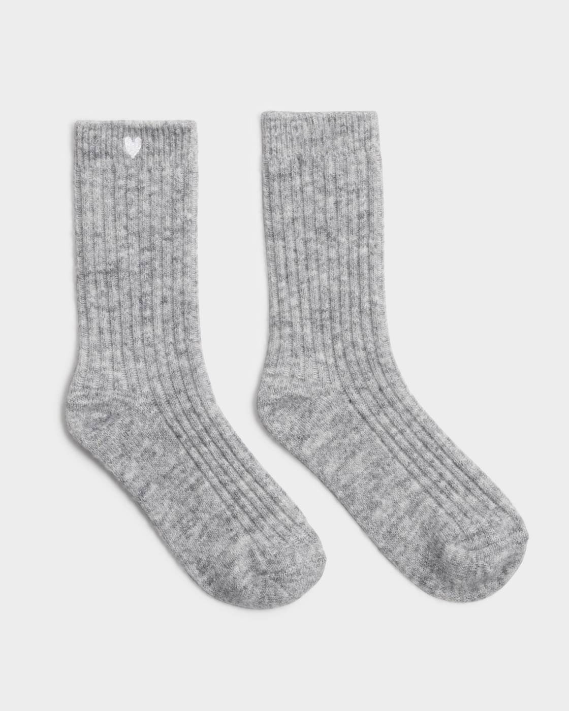 Katie Loxton Gift Boxed Chunky Knit Socks Heart Pale Grey One Size