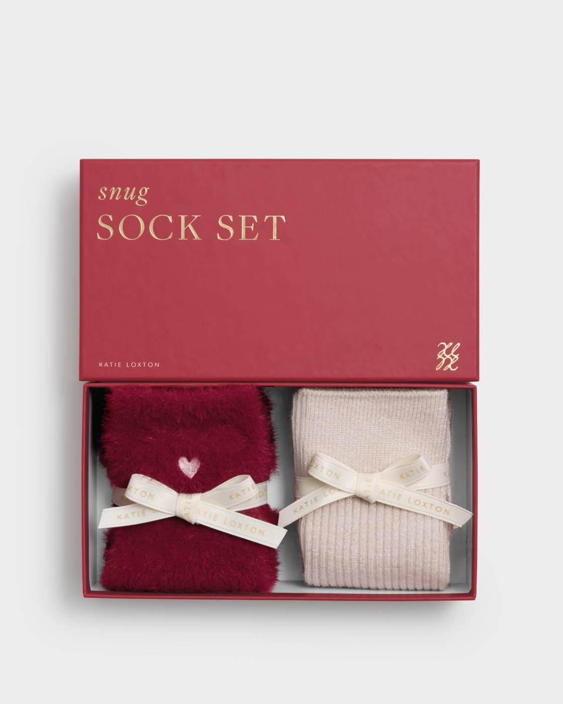 Katie Loxton Gift Boxed Duo Socks Cherry Fluffy/Pink Sparkle One Size