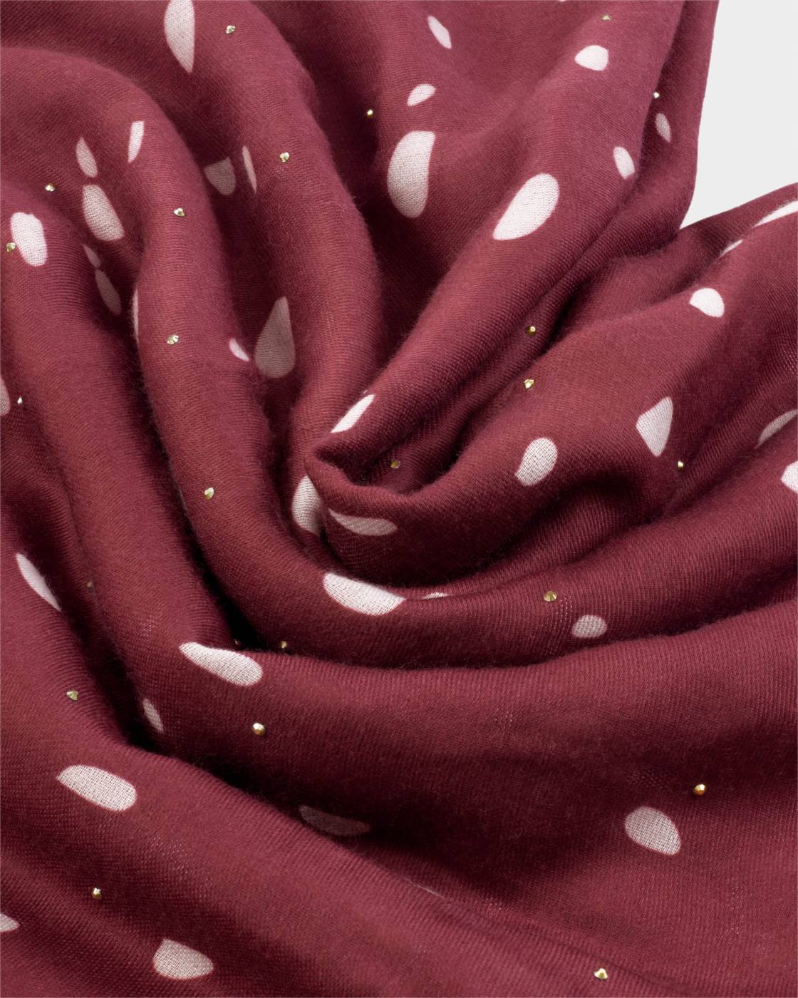 Katie Loxton Printed Studded Scarf Scattered Dots Burgundy/White/Gold Studs