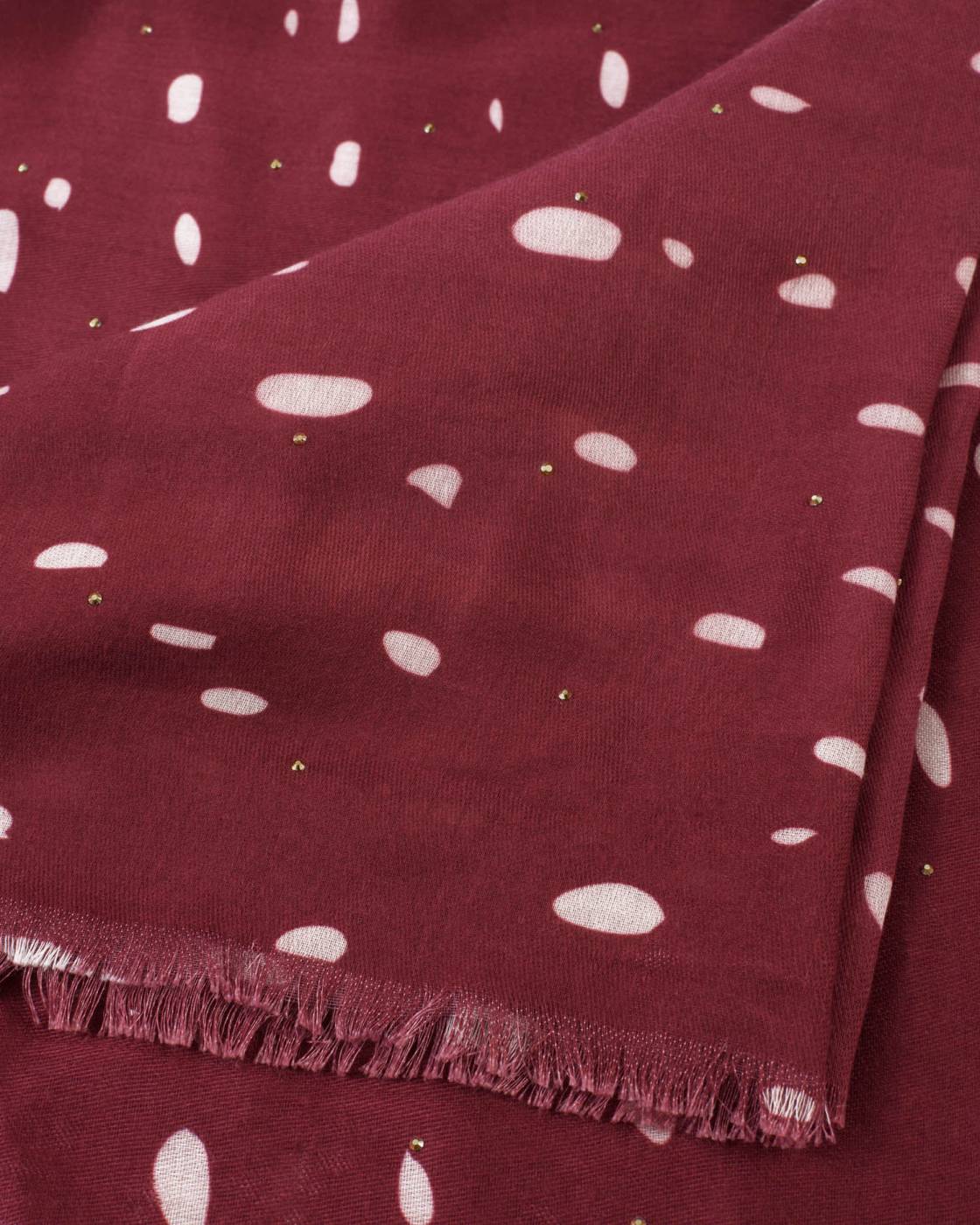 Katie Loxton Printed Studded Scarf Scattered Dots Burgundy/White/Gold Studs