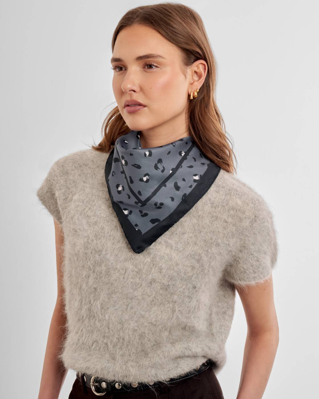 Katie Loxton Satin Multiway Scarf Small Leopard Navy/Black/Light Blue