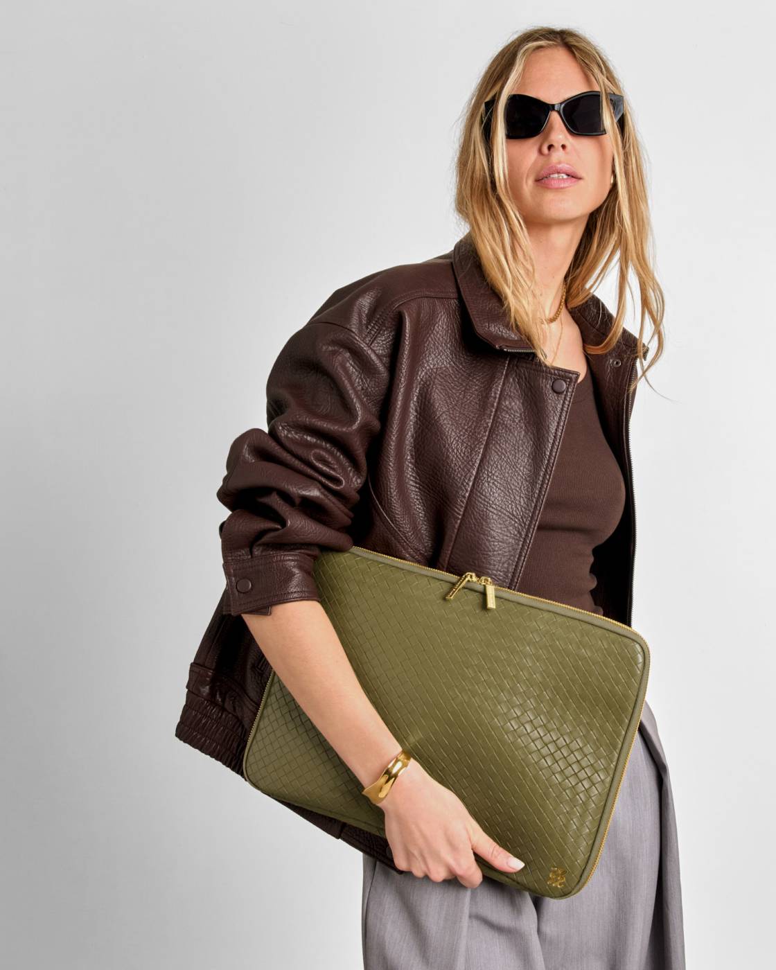 Katie Loxton Folio Laptop Case Olive Woven