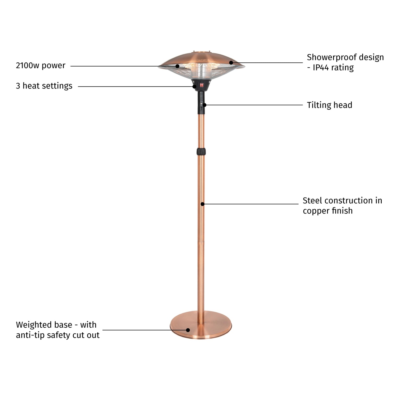 La Hacienda Adjustable Standing Heater Copper