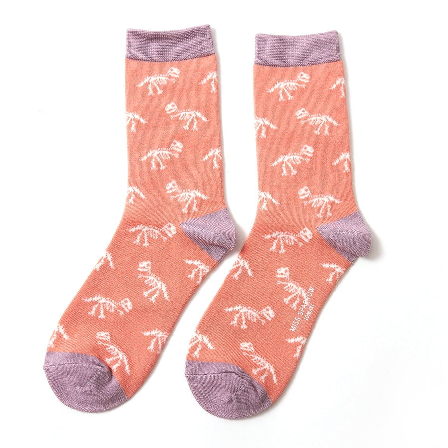 Dino Bones Socks Coral