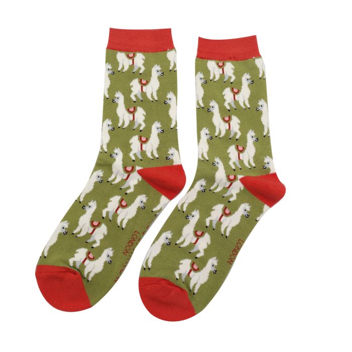 Miss Sparrow Llamas Socks Olive