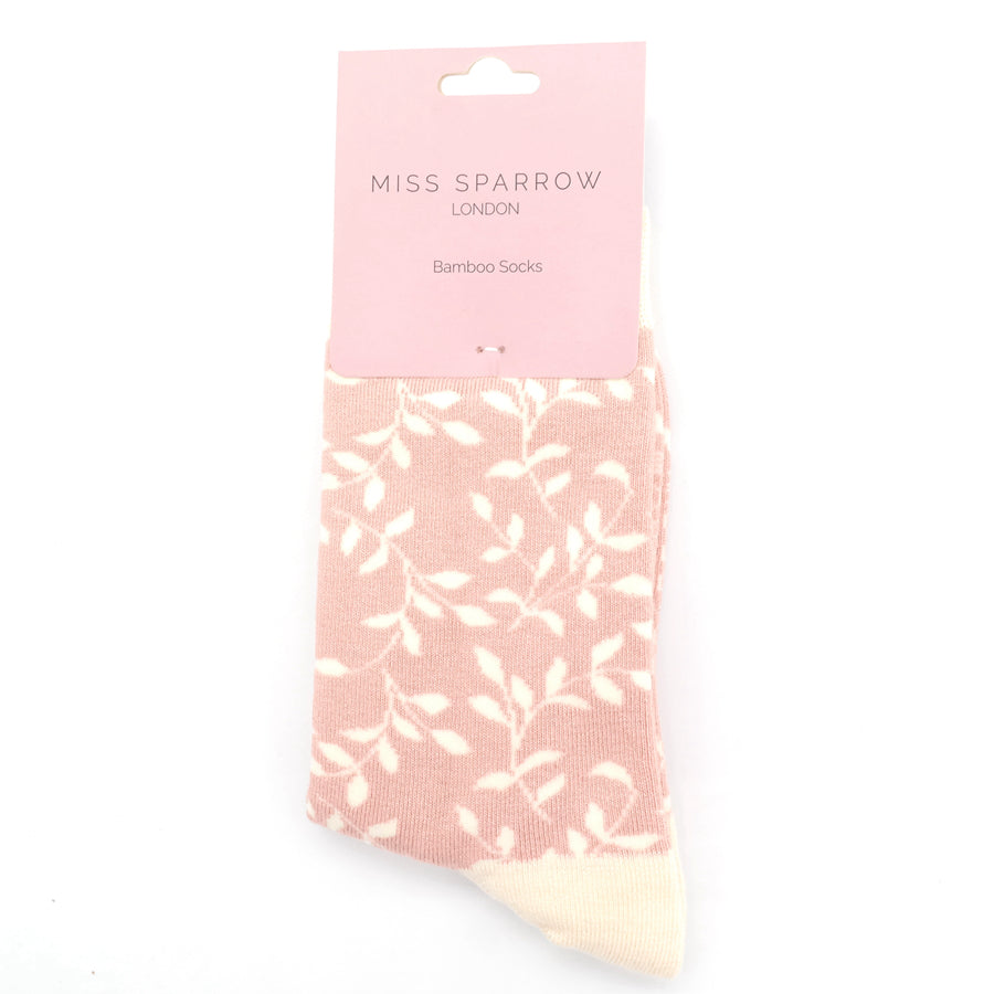 Miss Sparrow Trailing Leaves Socks Dusky Pink