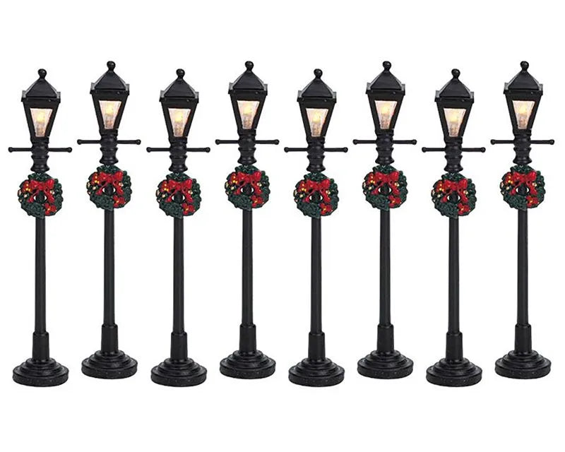 Lemax Gas Lantern Street Lamp Set Of 8 B/O 64500