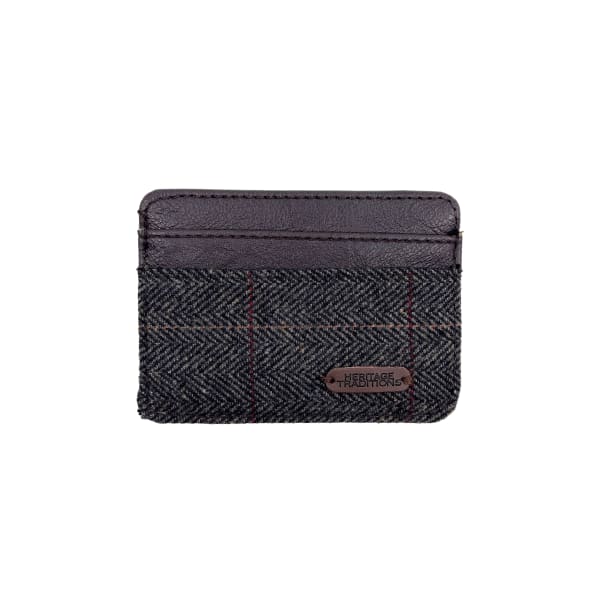 Heritage Card Holder- Grey Check/Brown PU