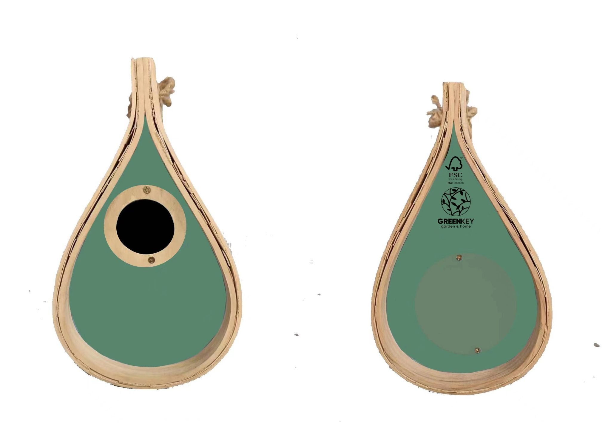Greenkey Garden Teardrop Bird Box Natural & Green