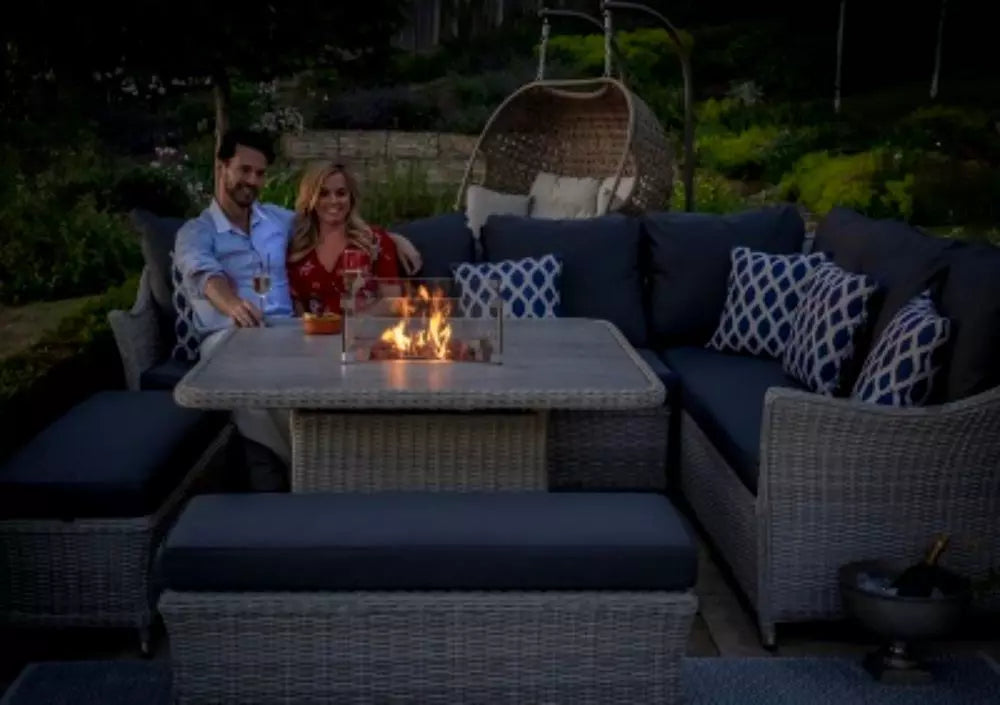 Bramblecrest Monterey Modular Sofa Square Ceramic Dining Set Fire Pit