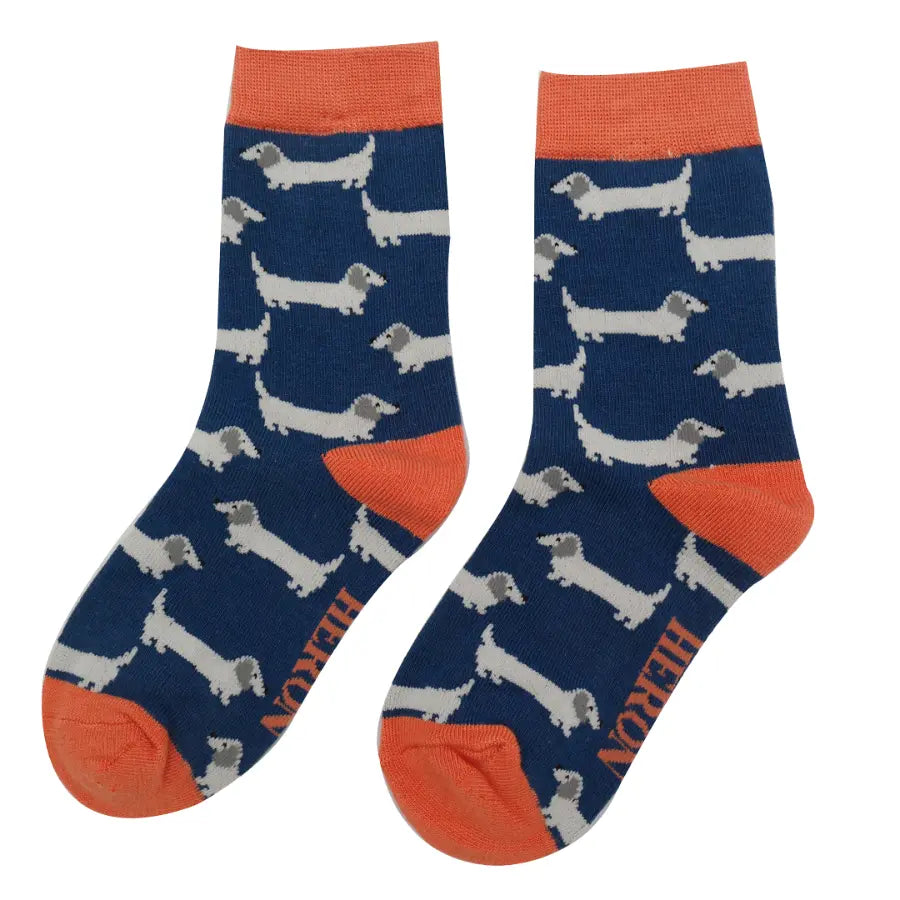 Miss Sparrow Boys Sausage Dogs Socks Navy 2-3Y
