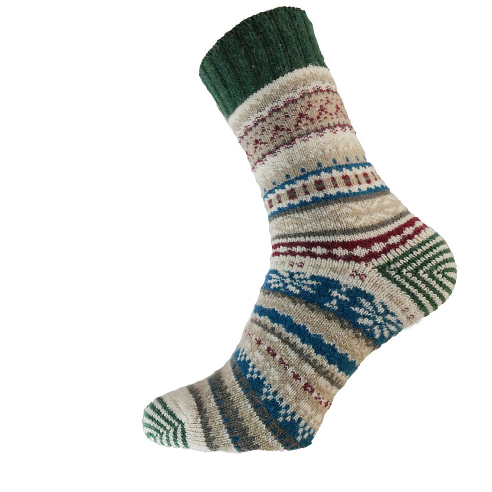 Gemjar Cream, Blue & Green Nordic Patterned Wool Blend Socks