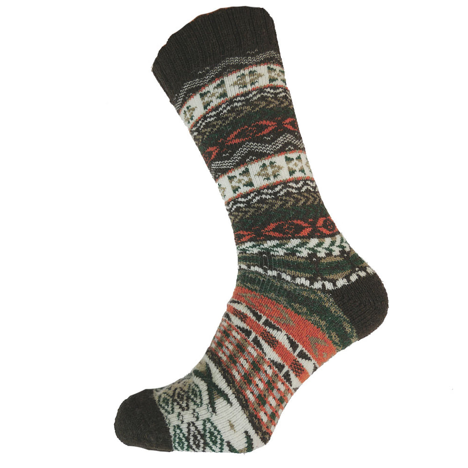 Gemjar Brown, Orange & Green Nordic Patterned Wool Blend Socks