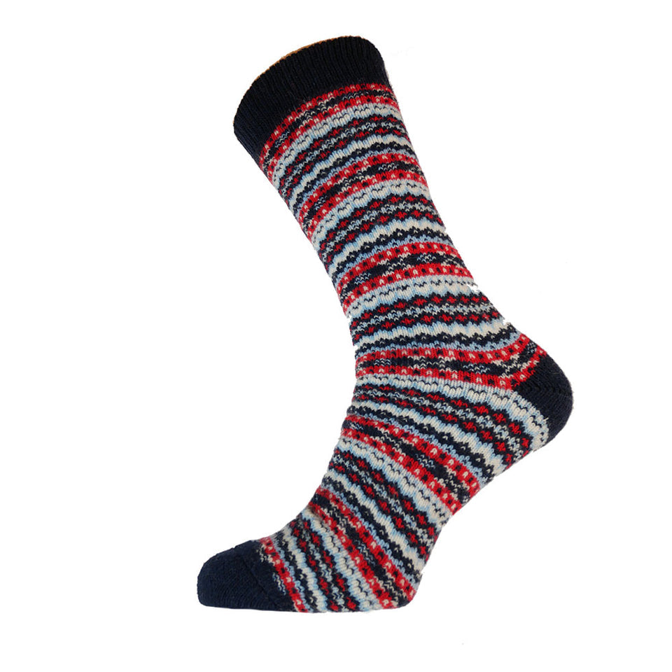 Gemjar Blue, Red & White Nordic Patterned Wool Blend Socks