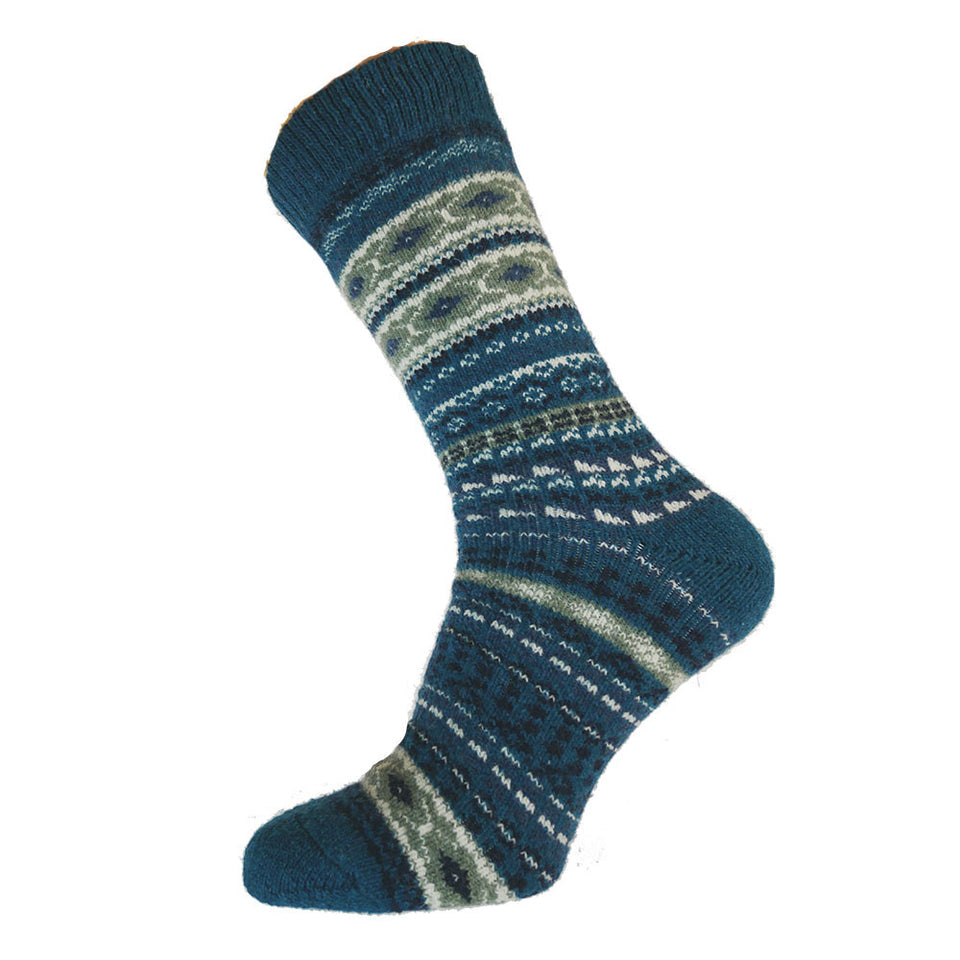 Gemjar Teal & Cream Nordic Patterned Wool Blend Socks