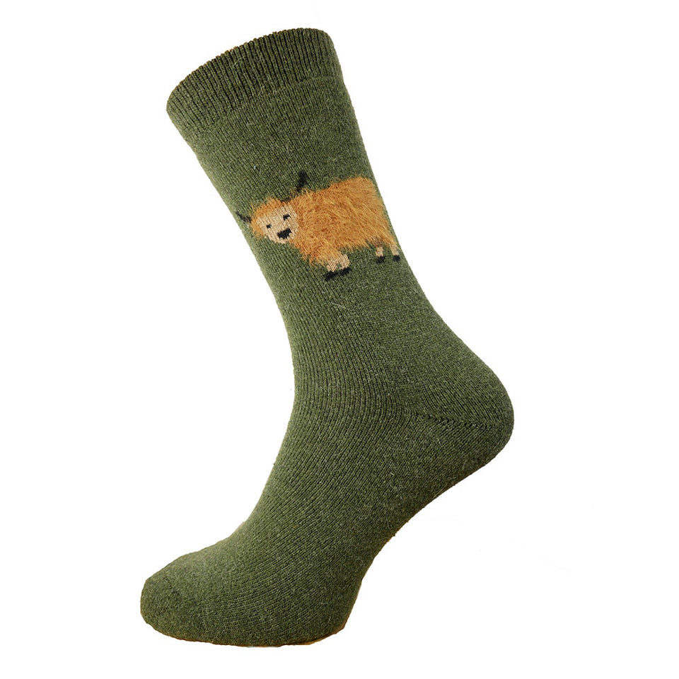 Gemjar Green Wool Socks With Fluffy Cow