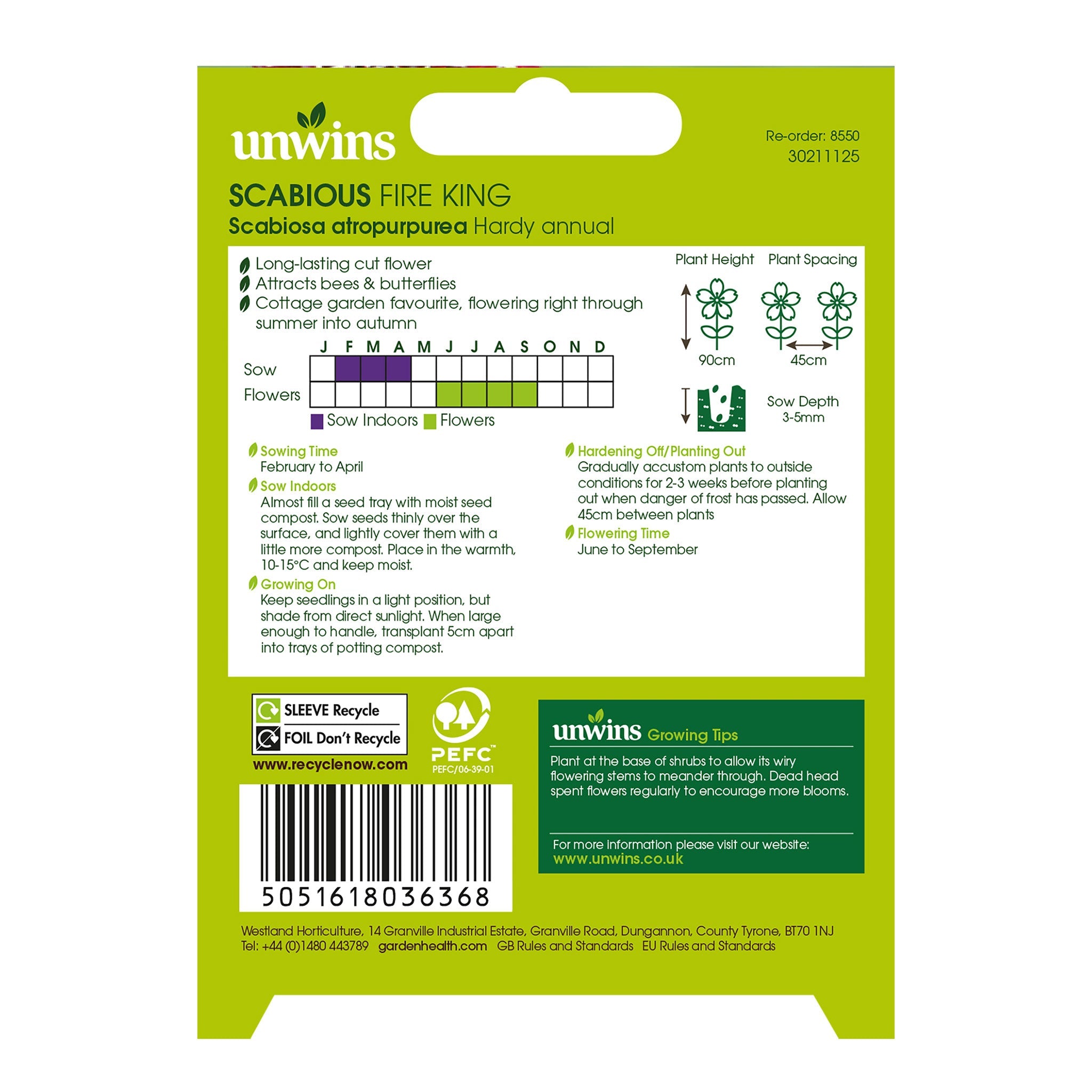 Unwins Nature's Haven Scabious Fire King Seeds