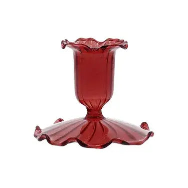 Gisela Graham Clear Red Glass Short Candle Holder