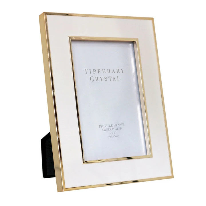 Tipperary 4" X 6" White Enamel Frame With Gold Edging