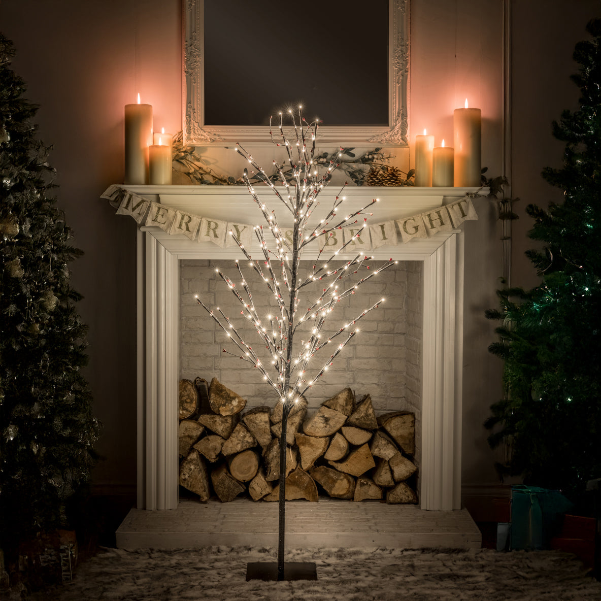 Noma Snowy Twig Tree With Berries Warm White LEDs