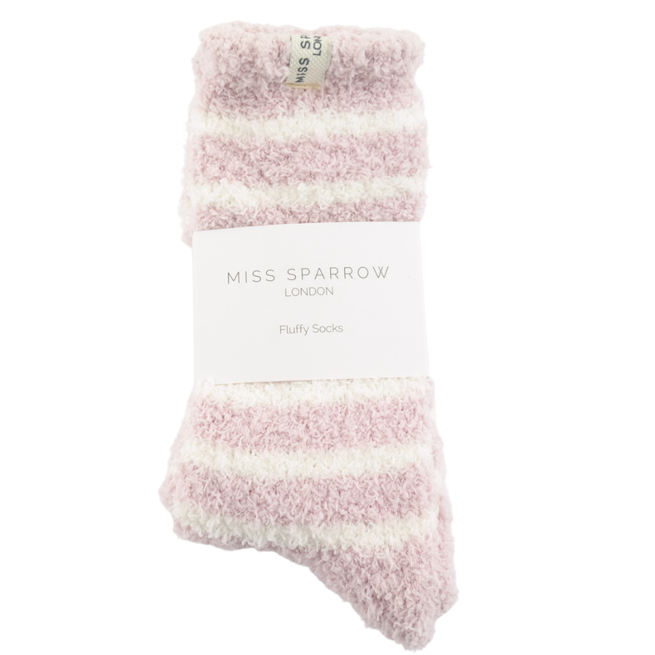 Miss Sparrow Fluffy Stripe Socks Pink
