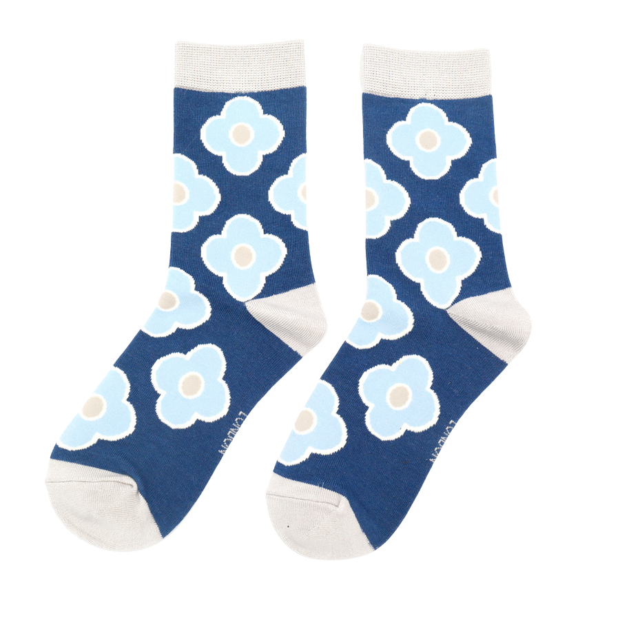 Miss Sparrow Retro Flowers Socks Navy
