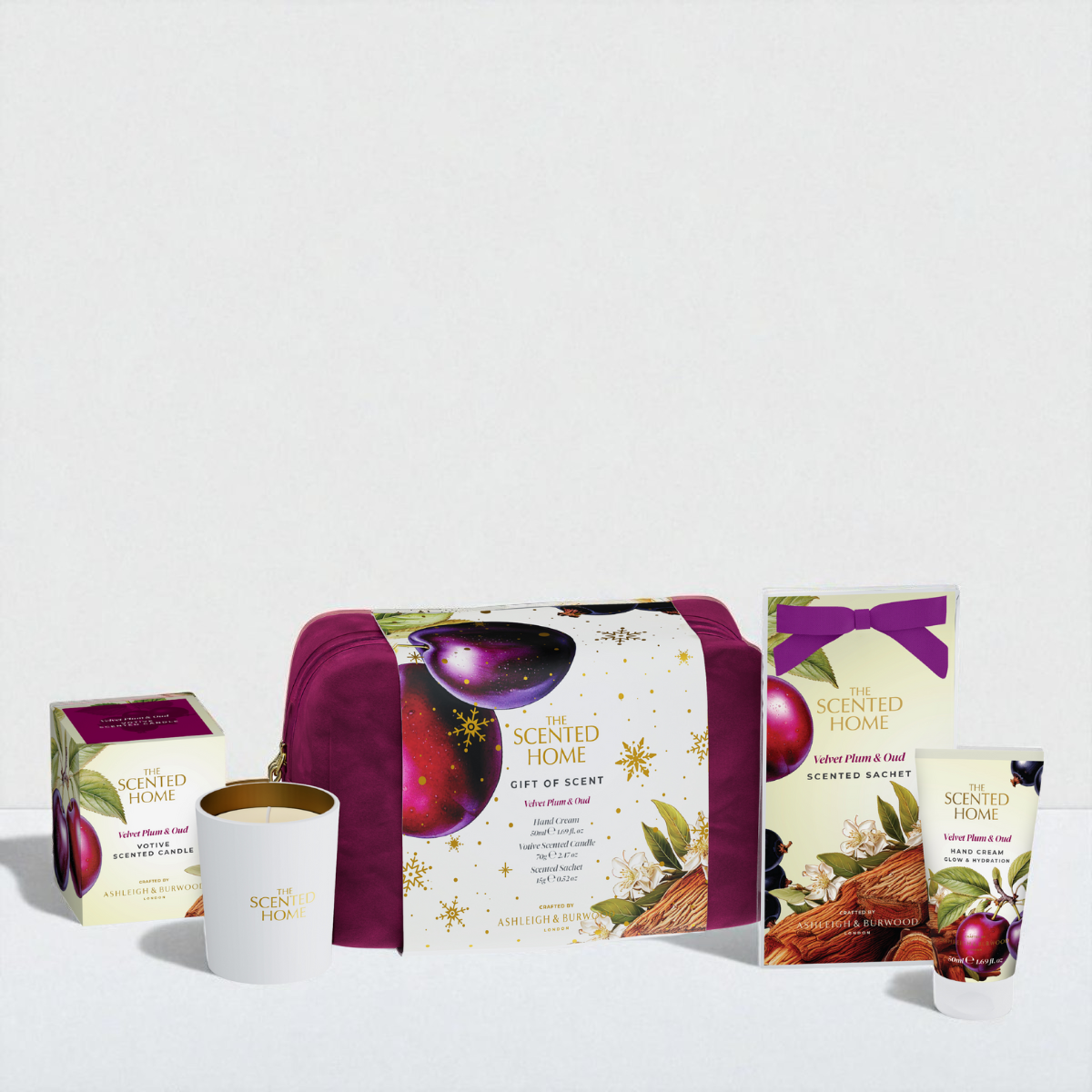 The Scented Home Velvet Plum & Oud Home & Body Gift Set