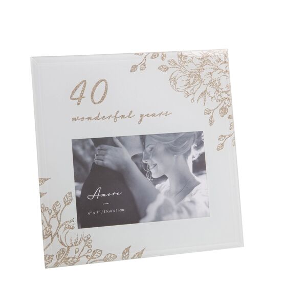 Amore 40 Wonderful Years Pale Grey Glass Gold Floral Frame 6x4"