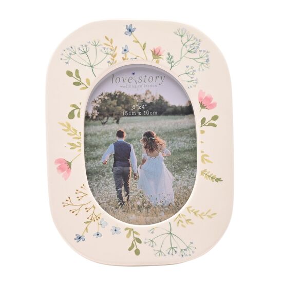 Celebrations Love Story Ceramic Oval Floral Photo Frame 4x6"