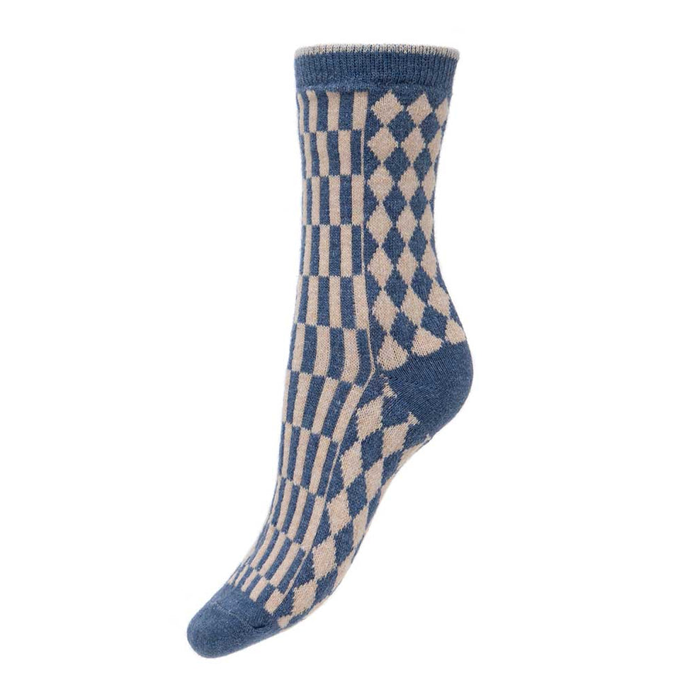 Gemjar Blue & Cream Wool Blend Geometric Patterned Socks