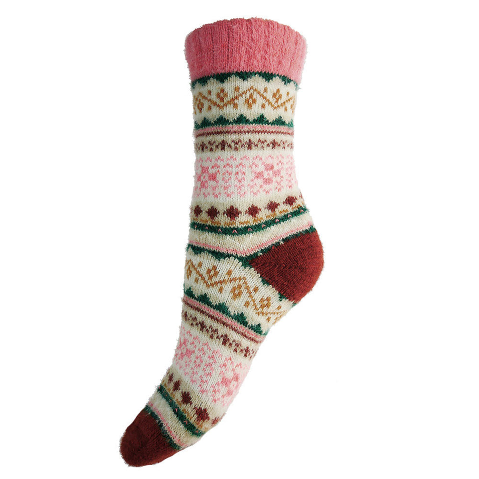 Gemjar Cream, Pink & Brown Sc&i Patterned Soft Wool Blend Socks
