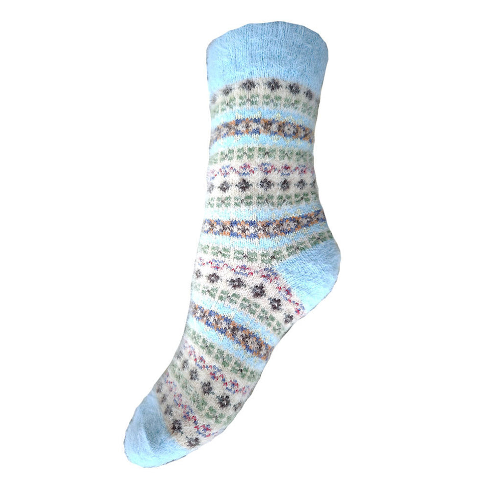 Gemjar Pale Blue And Cream Fairisle Wool Blend Socks