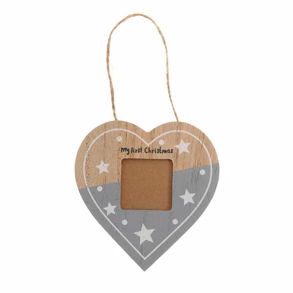Ziggle My First Christmas grey heart Photoframe Hanger