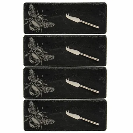 4 Mini Slate Cheese Board & Knife Sets - Bee