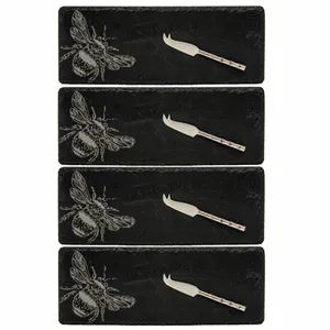 4 Mini Slate Cheese Board & Knife Sets - Bee