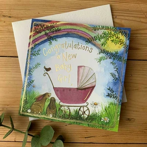 Alex Clark Cards S428 SUNSHINE PINK PRAM NEW BABY FOIL CARD