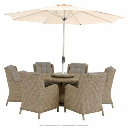 Windsor 140cm Round Table 6 High Back Armchairs
