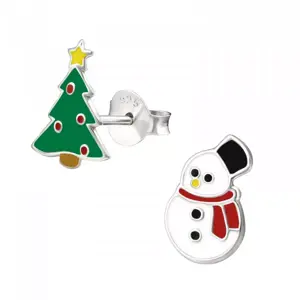 HT Sterling Silve Studs Snowman & tree