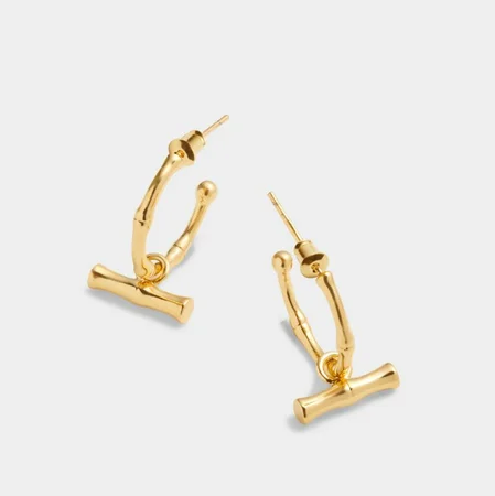 BAMBOO HOOP EARRINGS | Gold Coated | 2.3cm x 1.7cm x 0.2cm - image 1