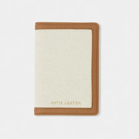 CAPRI CANVAS PASSPORT COVER | Tan / Off White | 14.5cm x 10cm x 1cm - image 1