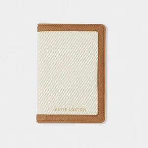 CAPRI CANVAS PASSPORT COVER | Tan / Off White | 14.5cm x 10cm x 1cm - image 1