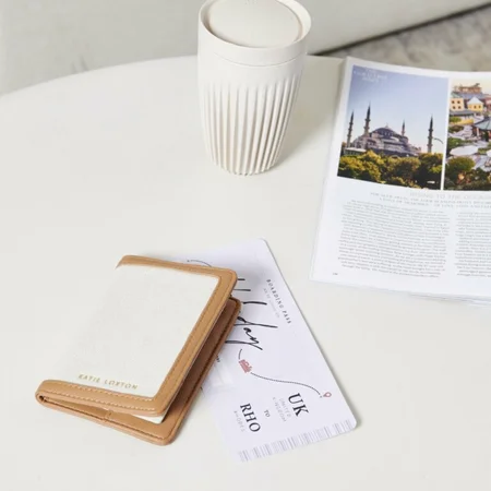 CAPRI CANVAS PASSPORT COVER | Tan / Off White | 14.5cm x 10cm x 1cm - image 4