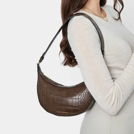 MARNI FAUX CROC SMALL SHOULDER BAG | Chocolate|17.5cm x 24cm x 7cm - image 1