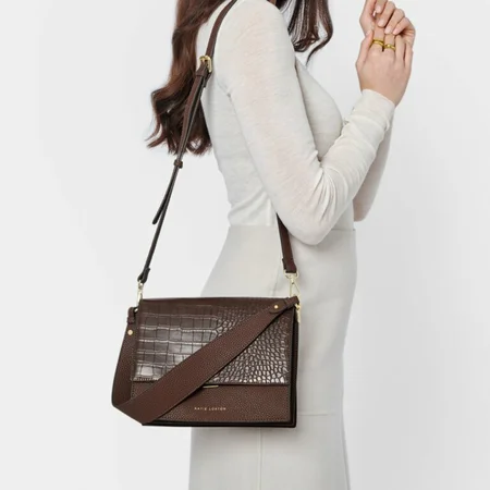 ORLA FAUX CROC CROSSBODY BAG | Chocolate | 19.5cm x 23.5cm x 8.5cm - image 3