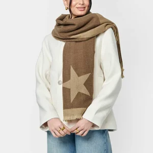 PRINTED BLANKET SCARF | LARGE STAR | Chocolate / Soft Tan | 190cm x 75cm x 1cm - image 1