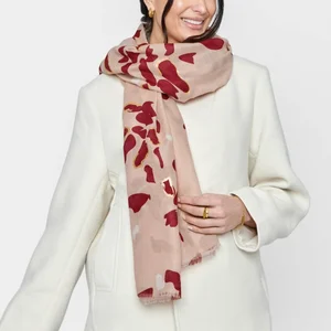 PRINTED FOIL SCARF | SCATTERED PETALS | Dusty Rose / Garnet Red/ Gold Foil | 184cm x 86cm x 1cm - image 2