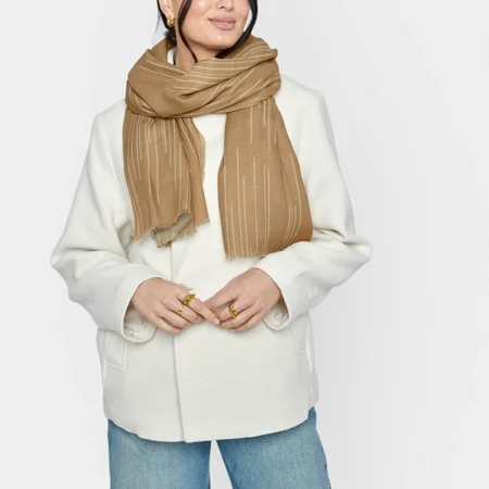 PRINTED SCARF | DASHED LINE | Camel / Off White | 184cm x 86cm x 1cm - image 2