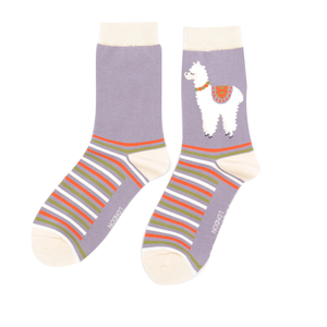 Llama Stripes Socks Lavender