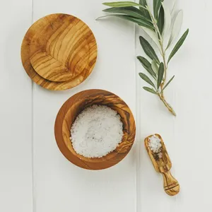 Olive Wood Salt Pot Scoop Set